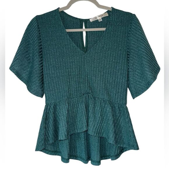 Row A Teal V-Neck Peplum Top Size Small Women’s - Picture 1 of 7